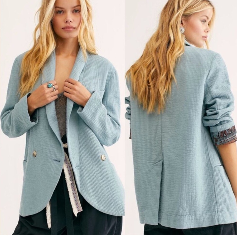 Free people blue cotton blazer